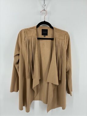 Dynamite Women's Tan Fringe Open Front Jacket Western Festival Suede